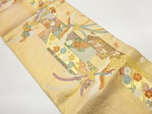 短冊に鳳凰・草花模様織出し袋帯